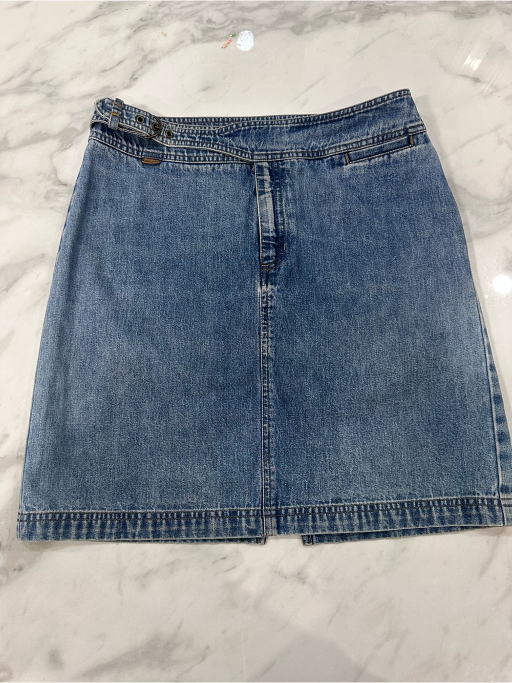VINTAGE RALPH LAUREN Y2K 90s Cotton Denim Jean Mini A-Line Skirt Blue Size 6